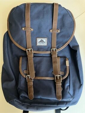 Steve Madden Navy Backpack with Brown Trim